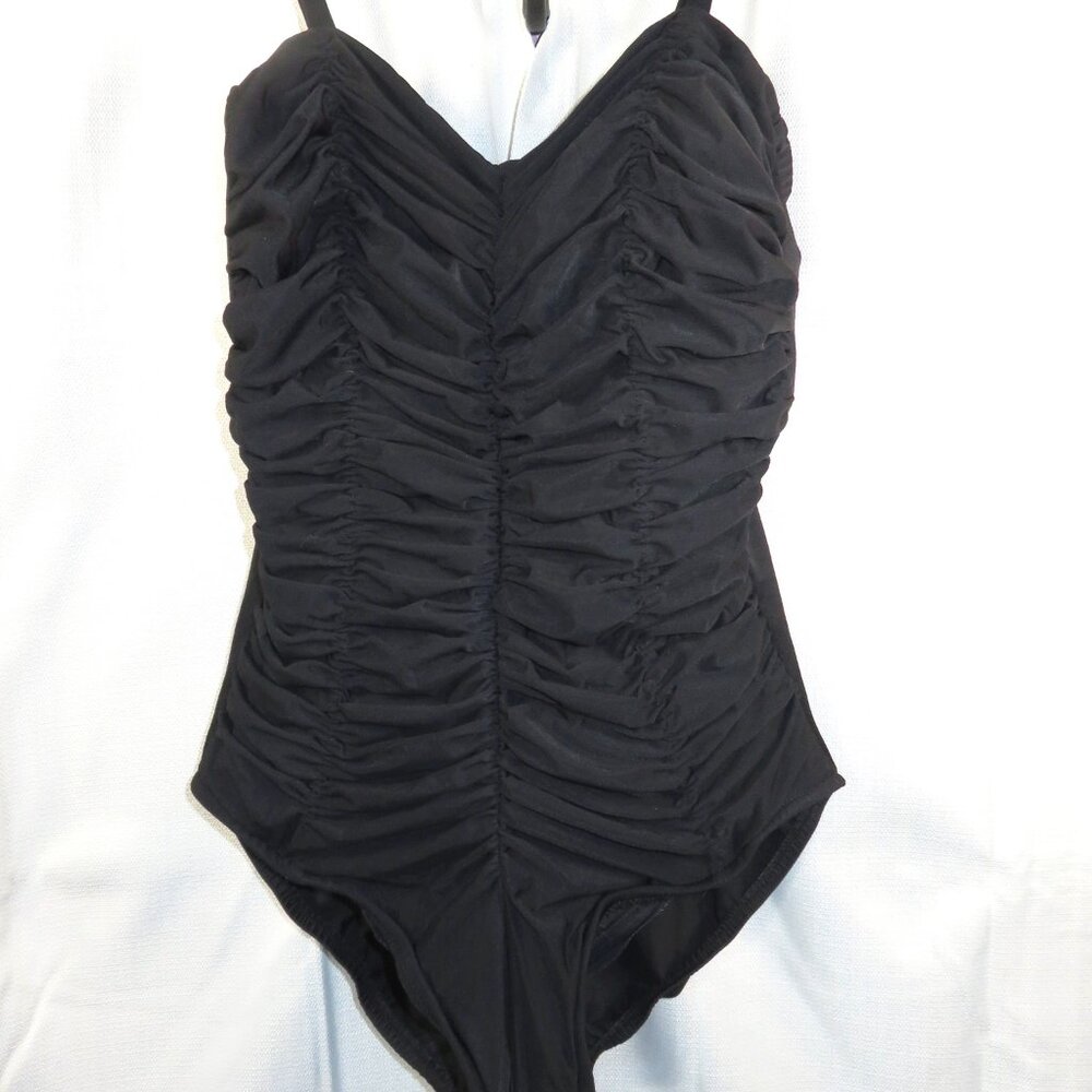 Lands' Ends Women’s Black One-piece Ruched Swimsuit Size 12 Long